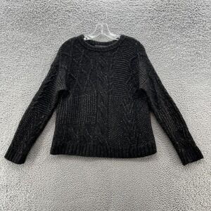 Peruvian Connection Sweater Womens Large Black Alpaca Cotton Cable Knit Pullover